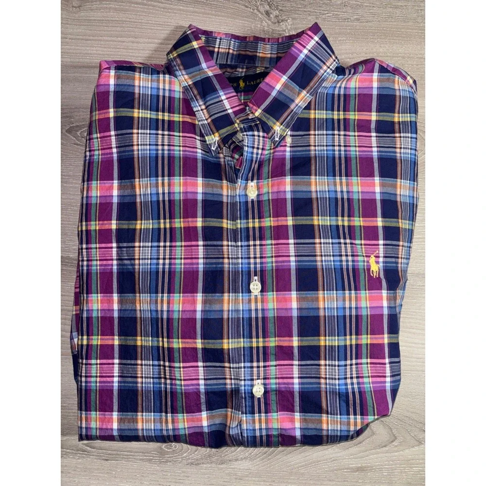 Polo Ralph Lauren Mens XL Plaid Button Down Shirt Cotton Pony Wedding Heritage‎